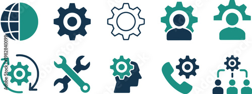 Global gear icon representing international industry and technology, featuring interconnected systems, mechanical elements, and worldwide business concepts ideal for corporate branding