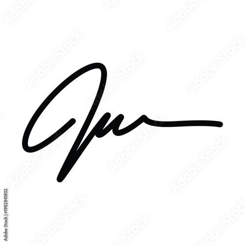 Handwritten signature vector icon, black ink script calligraphy on white background, elegant autograph mark for business documents, personal branding logo element