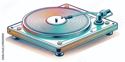 Minimalist Line Art Vintage Record Player: Retro Audio Durability Strength