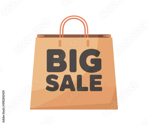 A brown paper shopping bag with a big sale sign on it for discount shopping