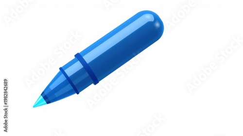 Blue pen illustration. Smooth plastic body, shiny surface, simple design. Ideal for writing, drawing, notes.