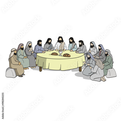 Jesus Christ and twelve apostles at the last supper illustration vector isolated on white background