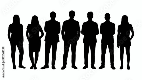 Business people silhouettes, group of standing business men and women
