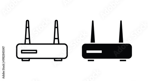 Two wireless router icons one outlined and one solid a striking silhouette