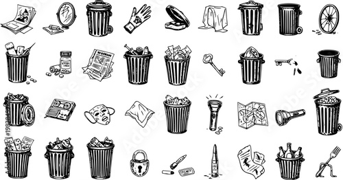Collection of Detective and Crime Scene Investigation Objects, Clipart, Icons