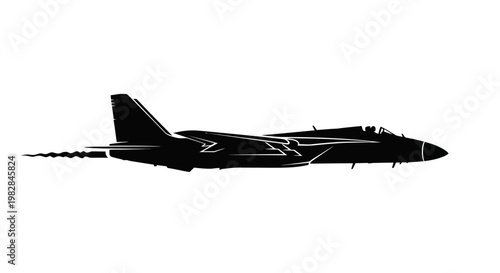 Silhouette of a modern fighter jet in flight against a white background