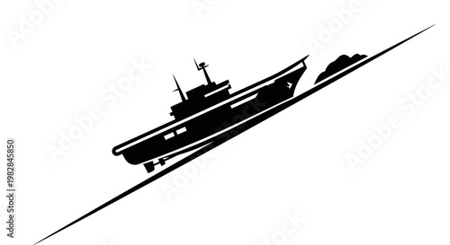 Silhouette of a ship sailing up a steep incline, representing challenges and overcoming obstacles.