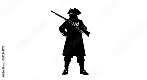 Silhouette of a Pirate Soldier with Musket, Historical Figure, Vector Art