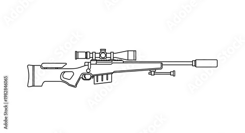 Sniper Rifle with Scope and Silencer - Vector Illustration