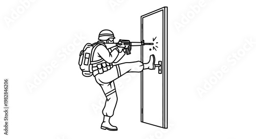 Soldier Kicking Down Door with Rifle