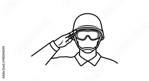 Soldier Saluting with Helmet and Goggles, Military Respect and Duty Symbol