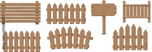 Wooden Fence and Sign Icon Set for Garden, Outdoor, Rural, and Landscape Design Concepts