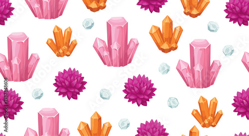 Colorful Crystal and Gemstone Pattern Set for Geology, Decoration, Natural Stones, and Jewelry Design Concepts