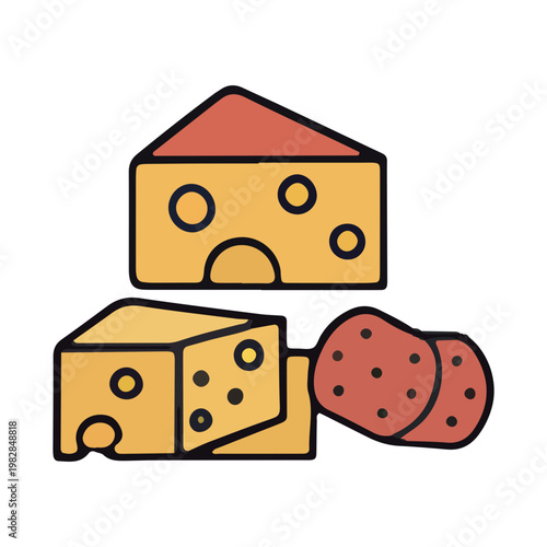 Hand Drawn Cheese and Salami Icon