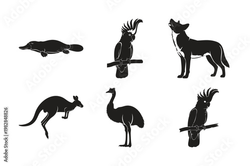 Australian animals silhouette set bundle with native wildlife species.