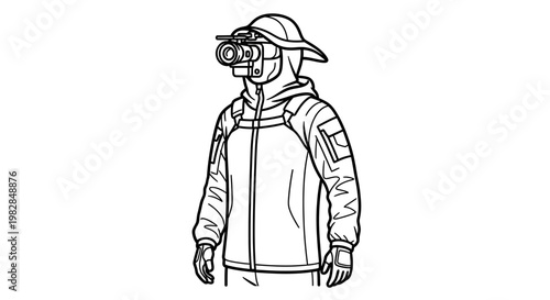 Soldier wearing night vision goggles and tactical gear, illustration