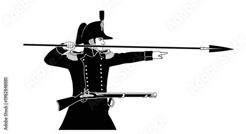 Soldier with bayonet and rifle, historical reenactment, military uniform, 19th century