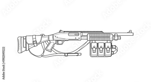 Tactical Shotgun with Accessories, Military Weapon Illustration