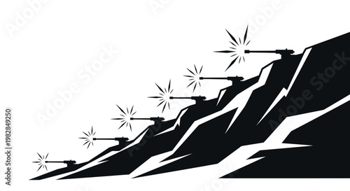 Tanks firing on a mountain slope, symbolizing conflict and war
