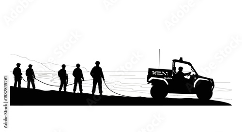 Teamwork and Technology: ATV Pulling a Group of People on a Shoreline
