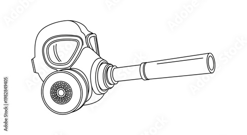 Vintage Gas Mask with Filter Tube, Protective Respirator, Retro Military Equipment