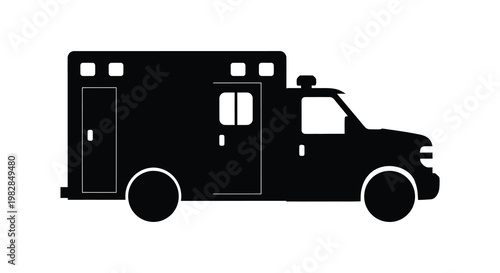 A stark black silhouette of an ambulance vehicle a symbol of emergency response silhouette