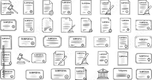 Hand-Drawn Legal Subpoena Icons and Illustrations - Law and Justice Collection