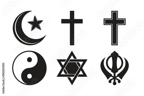 Set bundle of religious symbols silhouettes isolated on white background.