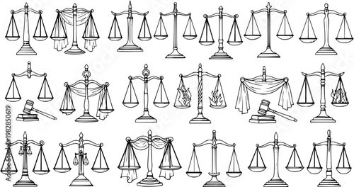 Collection of Hand-Drawn Scales of Justice Illustrations for Legal and Law Concepts