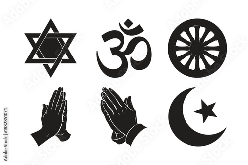 World religions silhouette set bundle symbol icon concept on white.