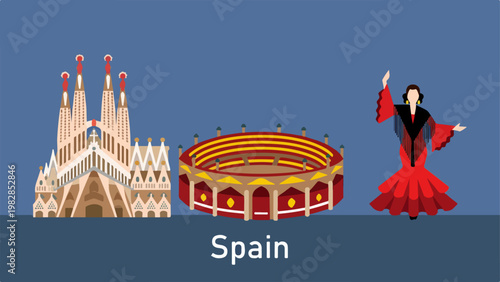 Flat design Spain monuments set