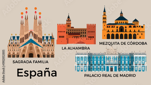 Travel illustration Spanish landmarks