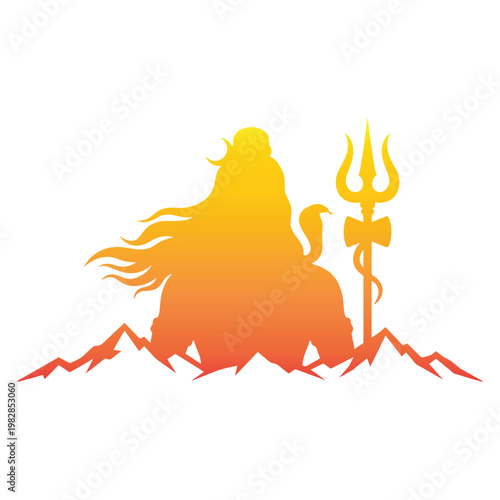 Shiva silhouette with trident sitting.