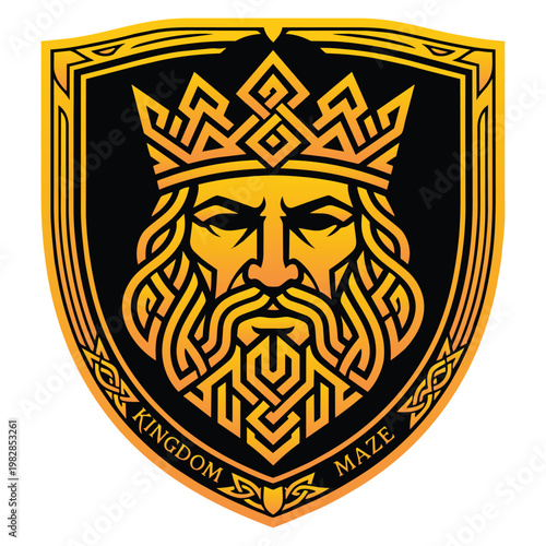 Celtic king face shield emblem gold.