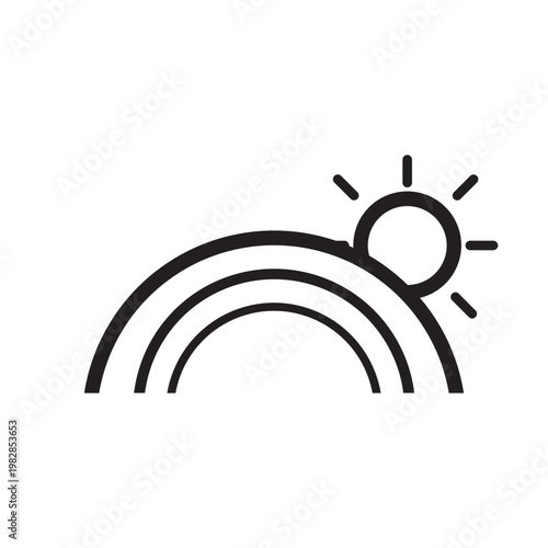 Sun shines brightly behind colorful morning rainbow arc