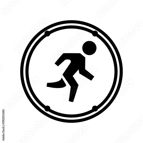A person runs quickly inside a circular graphic symbol