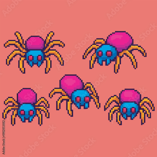 spider pixel art, eps 10 illustration