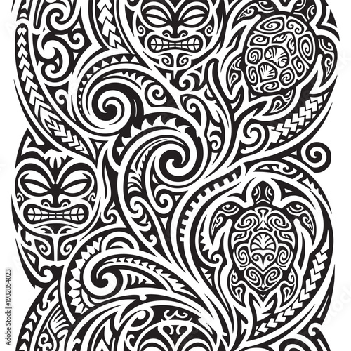 Fotografie Turtles in tribal tattoo art style vector illustration