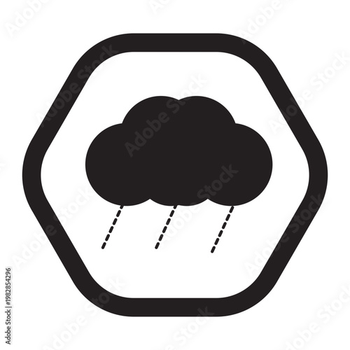 A black cloud rains inside a hexagonal shape outline