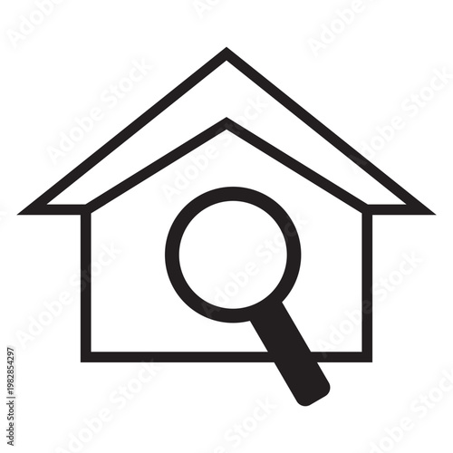 The icon depicts a house with a magnifying glass inspecting it closely.