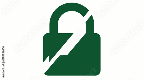 Green broken padlock icon symbolizing a security breach, data vulnerability, or system failure.