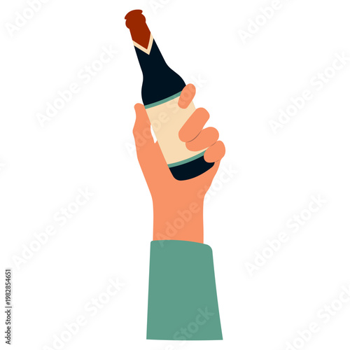 Hands Holding Beer in Celebration. Flat Vector Illustration.