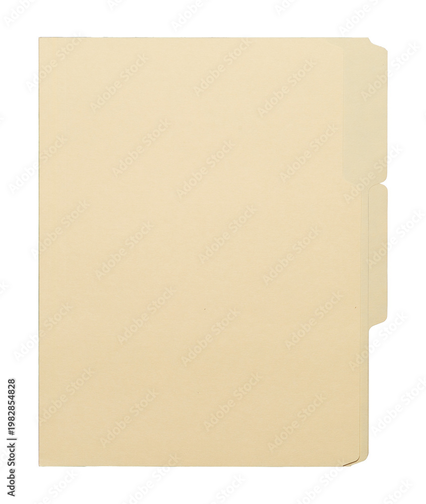 Fototapeta premium Manila craft folder with cut tab isolated on transparent background. Paper case archive for cold case file element design creation.