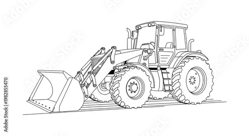 Heavy duty tractor loader illustration line drawing
