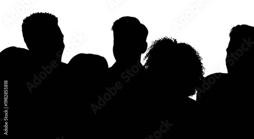 Silhouettes of people gathered closely together in a group setting isolated on transparent background, Vector