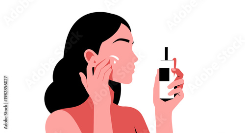 Minimalist illustration of a woman meticulously applying a nourishing face cream, emphasizing her commitment to a thoughtful skincare routine and personal beauty