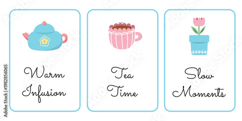 Aesthetic tea card set with morning quotes