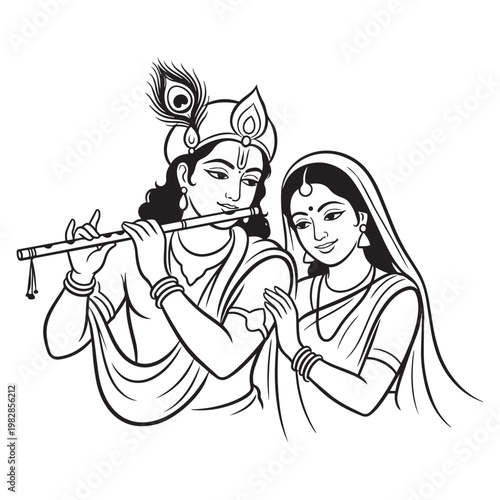 Indian man playing flute with woman.