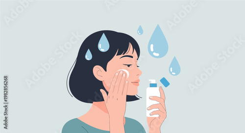 Skincare routine for a woman applying toner to her face for a healthy complexion