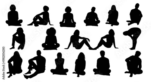 Diverse group of people sitting in various relaxed postures isolated on transparent background, Vector